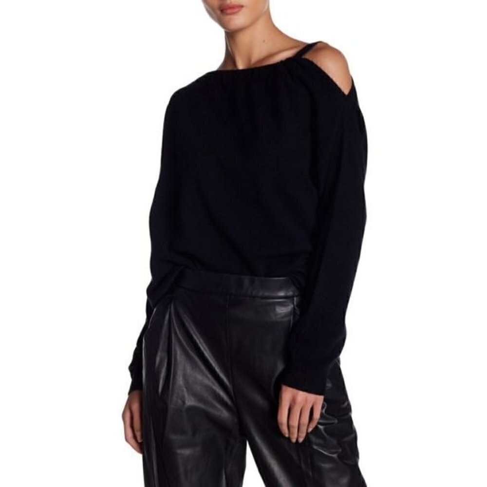 NWOT Vince Size L 100% Cashmere Cold Shoulder Tunic - Black MSRP $234
